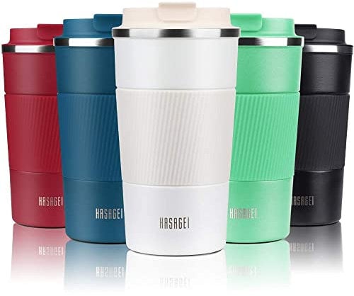 HASAGEI Travel Mug, Insulated Coffee Cup with Leakproof Lid - Vacuum Insulation Stainless Steel for Hot and Cold Water Coffee and Tea 380ml/13oz White