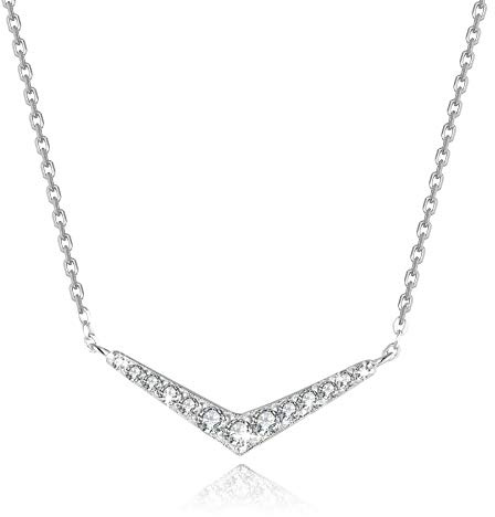 MENDOZZA Damen Kette V Anhänger Weit 925er Silber Halskette Zirkonia 50 cm (Silber, 50)