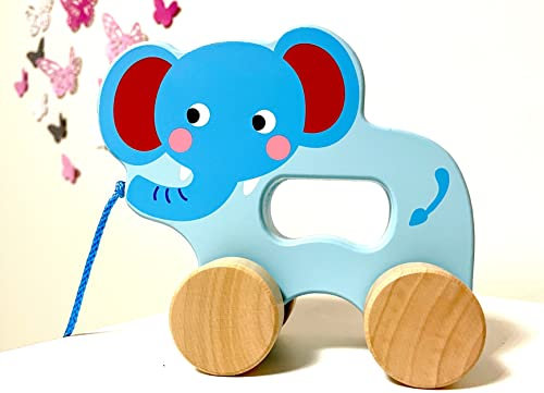 RB&G Nachziehelefant Holz | Nachziehspielzeug ab 1 Jahr | Baby Spielzeug Holz Elefant zum Nachziehen | Ziehtiere Holz Holzspielzeug Nachzieh-Elefant