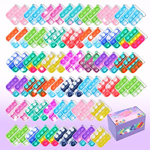 60 PCS Mini Jouets Sensoriels de Compression à Bulles en Silicone Arc-en-Ciel des Porte-clés Bubble Pop pour Bureau, Idéaux pour Soulager Le Stress et l'Anxiété des Enfants et des Adultes