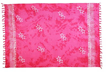 SAIVONA Pareo Sarong Strandtuch Damen - Wickelrock Strand - Handtuch Blickdicht als Wickeltuch oder Handtuchkleid und Wickelkleid Damen - Handarbeit aus Fair Trade Herstellung Batik Pink Sterne