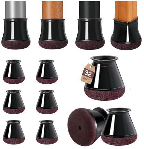 32 Pcs Small Chair Leg Floor Protectors Furniture Pads Floor Protectors for Hardwood Floors Chair Sliders Silicone Covers with Stronger Felt Pads Black X-small (Fit:14-20mm)