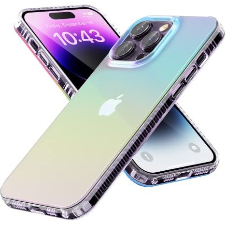 Chrinip Iridescent Clear Case for iPhone 14 Pro [Never Yellow] [Military Grade Protection] Shockproof Protective Phone Case Slim Thin Cover 2022- Iridescent Design