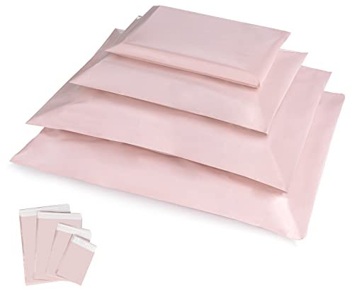 Postage Bags, 100pcs Plastic Envelope Mailers Bags Small to Large Mixed 4 Sizes Mailing Poly Postal Self Seal Packing Mailing Bags, Posting for Clothes, Stationary, Shoes, Office Supplies- Rose Gold