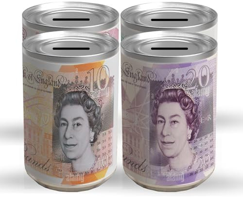 EXPECTRO MONEY TIN BOX Sterling Note - Tin Piggy Bank, Coin & Cash Savings Can, Birthday & Holiday Fund (1X Medium Random)
