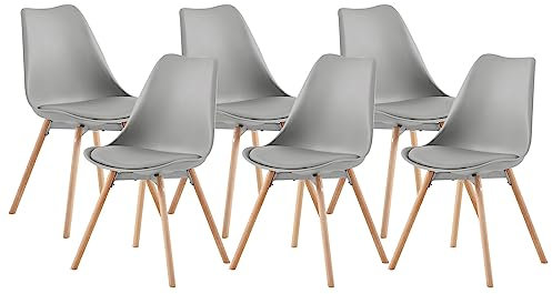 anrekl Esszimmerstühle 6er Set, Gepolsterter Küchenstuhl Essstühle mit Massivholz Buche Bein für Esszimmer Wohnzimmer Schlafzimmer Küche, Grau