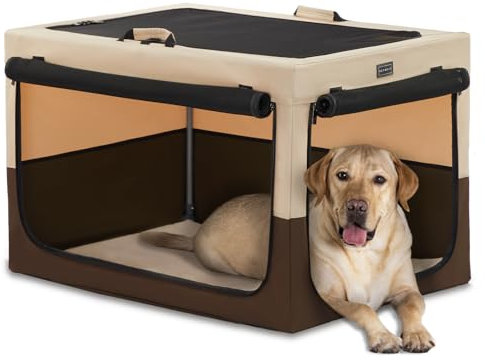 Petsfit Hundebox faltbar für große mittlere kleine Hunde,Hundebox für Zuhause Zimmerkennel Hund Verstellbares Design Transportbox, Reißfeste Netzfenster & verdickte plüsche Betteinlage