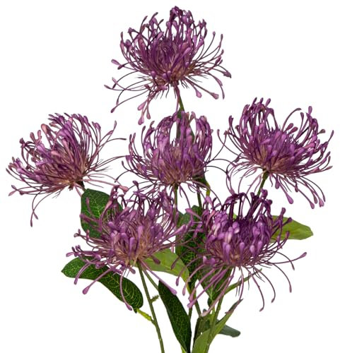 Kunstblumen Chrysanthemen Dekoration mit 6 Chrysanthemen Blütenköpfe 2er-Set Künstliche Spinnen Dekoration für Herbstdeko Heimdekoration, Hochzeit, Garten Party Dekoration Blumenarrangement, Lila