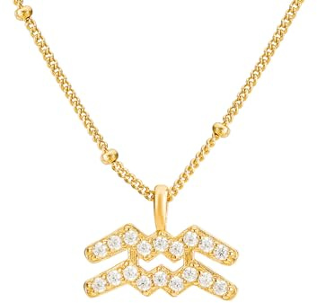 Brandlinger ® Sternzeichen Halskette Damen Silber 925. Sternzeichen Kette. Kette Damen vergoldet mit 18 Karat Gold, Schmuck für Frauen und Mädchen. Kettenlänge verstellbar 45-50cm.