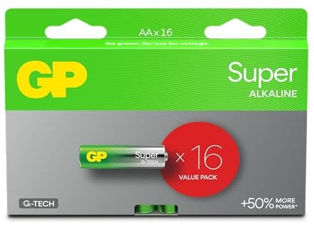 GP Batteries Batterie AA - Set da 16 | GP Super | Pile Stilo AA Alcaline da 1,5V / LR06 - Lunga Durata