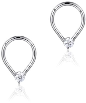2 Stück Teardrop CZ Septum Ring 16G Edelstahl Segmentring Clicker Helix Piercing Ohrenpiercing 10mm