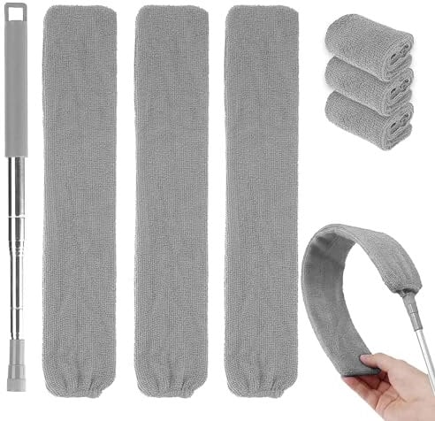 Gap Cleaning Brush, Gap Dust Brush Long Handle with 30-100 inch Telescopic Extension Pole, Cleaning Tool with 3Pcs replacement cloth for Cleaning Dust Cobwebs on High Ceiling Fans Lights Blinds Cars