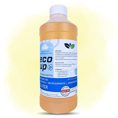 ecoUp Detersivo liquido ecologico sensibile, 2 l, per chi soffre di allergie, neonati e pelle sensibile, neurodermite, psoriasi, senza profumi, 80 lavaggi a 30 – 90 °C, Dermatest Molto buono