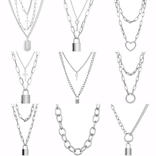Girls accessories 925 Sterling Silver Cute Simple Chain Link Lock Necklace Pendant Women Goth Jewelry Party Punk Long Necklace Gift, Lock Necklace For Women, Padlock Necklace - Lock Necklace Men