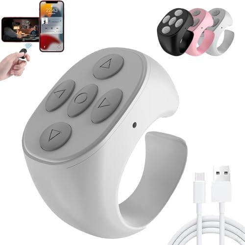 Fingertip Wireless Bluetooth Remote Control, Remote Control App Page Turner, Fingertip Remote Control Ring, Scrolling Rings Rechargeable Camera Remote for Phones Tablets, for iPhone (White)