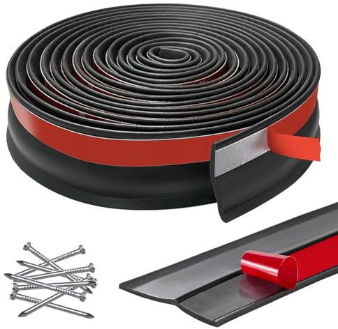 Garage Door Top and Sides Seal Strip, Garage Door Seal Strip, Universal Weather Stripping, Multipurpose Self-Adhesive Garage Door Rubber Seal Strip with 12 Nails for Various Garage Sizes (Black, 3m)