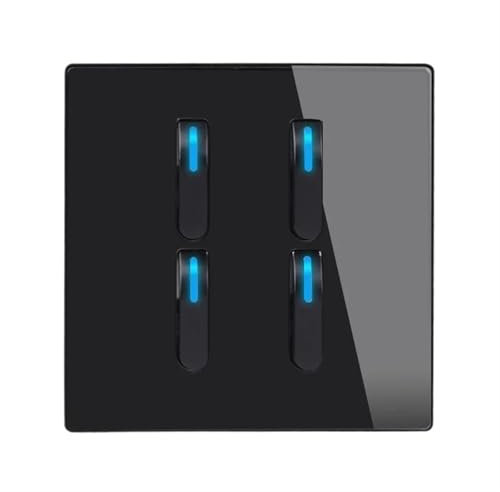 WEITINGKKK Wall Light Switch Wall Switch, Black Wall Lamp Tempered Glass Switch Self-Reset Led Indicator Light Piano Keys Wall Lamp Panel 1-4gang 1/2 Way(4Gang1Way)