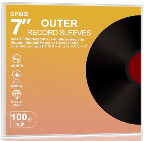 GPXIIZ Buste Vinili 45 Giri 7 Pollici Esterne, 100 x Custodia Vinile Trasparenti, Buste per Vinili pour 7 LP Dischi, Protezione Polipropilene Vinile Copertine Cover Outer