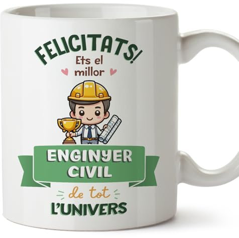 MUGFFINS Tazas para INGENIERO CIVIL hombre - En Catalán - Millor Univers Trofeu - 11 oz / 330 ml - Regalo original y divertido