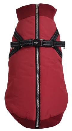 Bobby Safe Hundemantel mit integriertem Geschirr, Rückengröße 44 cm, Fleece-Innenfutter, Reißverschluss Oben, reflektierend, Bordeaux