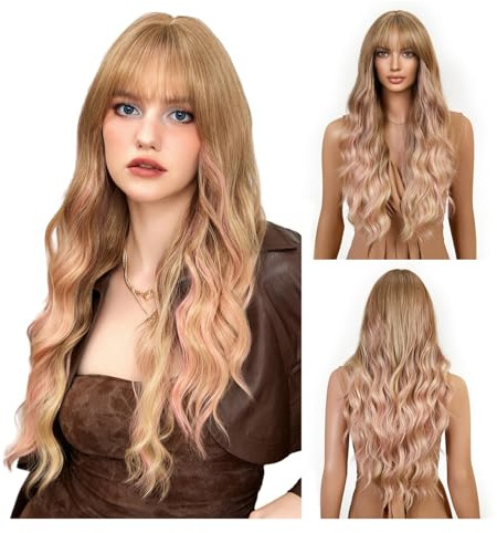 26'' lange lockige Perücken im europäischen Stil, Vollkopfperücke, lange Locken, große Wellen, weißgoldene Farbe, Gesichtsformungs-Haarteil for Cosplay-Partys, den täglichen Gebrauch(Lc8239-11)