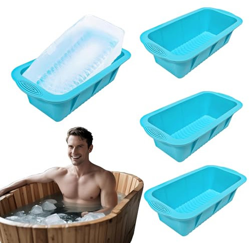 QQdou Large Ice Cube Tray, 4 Pcs Silicone Ice Cube Moulds, Big Square Ice Bath Cubes, Easy-Release Reusable Giant Trays Making, for Freezer Containers Ice Bath Cold Plunge Tub or Coolers(Blue)