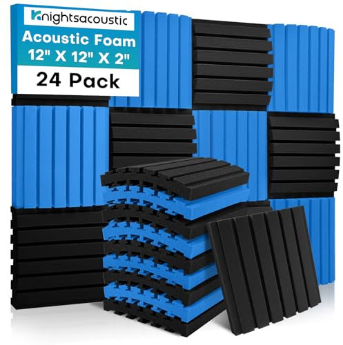24 Pack Sound Proofing Acoustic Wall Panels, 2 X 12 X 12 / 5 X 30 X 30 CM Curved Acoustic Foam Panels, Soundproofing Foam Panels, Sound Absorbing Panels For Studio, Home, Offices, Black+Blue