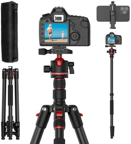XXZU 188cm Treppiede Fotocamera, Treppiede da Viaggio Leggero in Alluminio con 360° Testa a Sfera Treppiedi Regolabile per Smartphone Invertibile Treppiedi per DSLR Fotocamera Carico Massimo 10kg