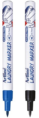 Artline Laundry Marker Pens (Black/Blue) Pack of 2 | Fast Drying Clothes Marker Pens, Wash Resistant Fabric Pens Permanent for Clothes or Linen, No Fade After Washing