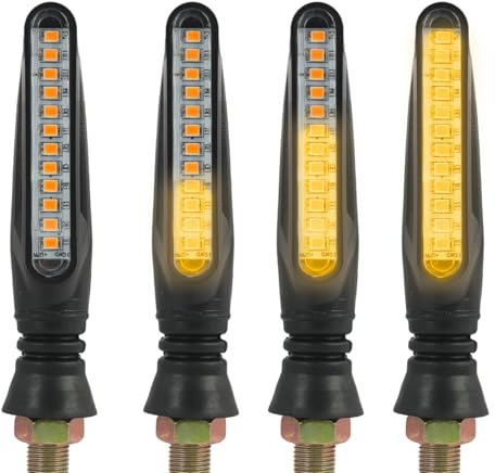 Aifrymne 4PCS Motorcycle Indicators - Flowing Turn Signal Lights with 12 LEDs, 12V Universal Fit for Motorbikes, Scooters, Quads, Cruisers - Amber, Super Bright, Easy Installation