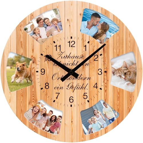 VIVILINEN Orologio da parete personalizzato con 6 immagini orologio in legno regalo con foto
