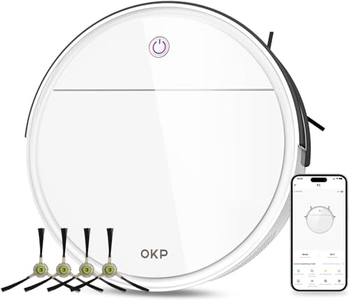 OKP K5 Robot Aspirador, 2500 Pa de succión, Autonomía de 120min, Precise Obstacle Avoidance, 4 Modos Limpieza, Autocargable Aspirador Robot con WiFi App Alexa Control, Ideal for Pelo de Mascotas