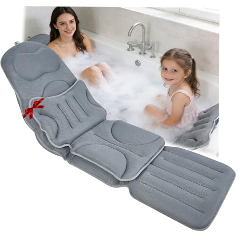 2 In 1 Badewannenkissen Ganzkörper 139*45cm+69*45cm,Mit Kinderbadekissen | Abnehmbares,Mit Saugnäpfebad Anti-Rutsch,Unterstützt Nacken,Rücken,Beine,Badewannenmatte Mit Kissen Für Home Spa