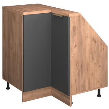 Vicco Eck-Küchenschrank für Dachschrägen R-Line, Anthrazit-Gold, 75.6 cm mit 1 Tür, zur freien Kombination innerhalb modularer Küchensysteme