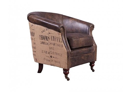 Cocktailsessel Ashbourne Vintage-Leder Jute Echtleder Sessel Graubraun