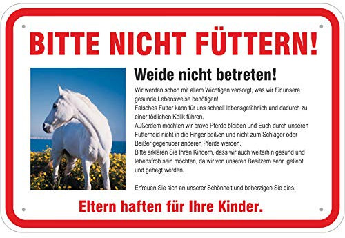 Schild Achtung, Pferde Nicht füttern 200 x 300 mm aus Aluminium-Verbundmaterial 3mm stark