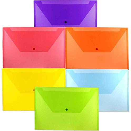JAM PAPER Plastic Envelopes with Snap Closure - Legal Booklet - 9 3/4 x 14 1/2 - Assorted Colors - 6/Pack