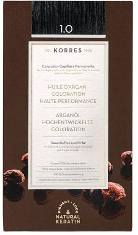 KORRES Argan Oil Colorant – ammoniakfreie Haarfarbe Schwarz 1.0 – mit Bio-Arganöl, 100% Grauhaarabdeckung & vegan für ein langanhaltendes Farbergebnis
