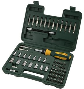 SATA ST09324SJ Juego de destornilladores de brocas de trinquete de 60 piezas con enchufes de 6 puntas de 1/4 y cuerpo de acero al cromo vanadio duradero
