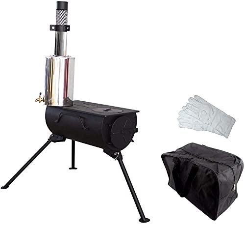 NJ Comfort Wood Burning Stove Portable Camping Cooker Tent Heater Firepit + 3L Water Heater