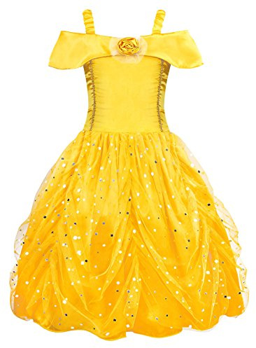 AmzBarley Princess Costumes Dress up for Girls Costume Fancy Dress Kids Cosplay Birthday Party World Book Day Dressing up Clothes Yellow Age 2 3 Years 100