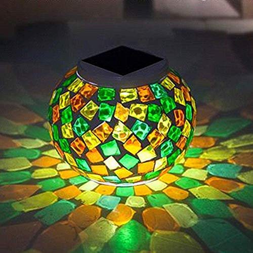 Solar Mosaic Table Lamp,KINGCOO Waterproof Color Changing LED Solar Light Garden Crystal Glass Ball Table Night Light Indoor/Outdoor Decorations for Christmas Party Deck Patio Yard (Multicolor Square)