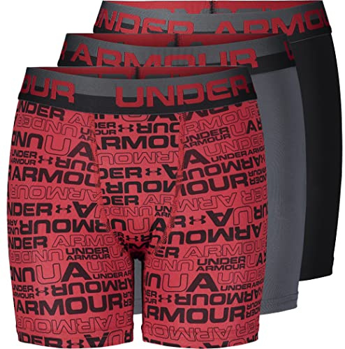 Under Armour Boys' Performance Boxer Briefs, Lightweight & Smooth Stretch Fit Underwear, Pitch Gray, XL (Pack of 3)