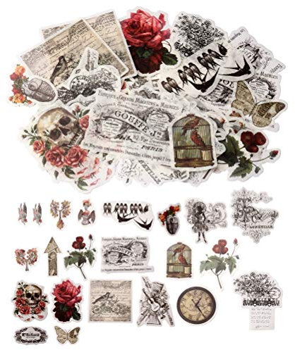 nuoshen 60 Pcs Vintage Ephemera Pack, Self-Adhesive Floral Style Paper Stickers for Card Stock Scrapbook Letters Notebook Card Making DIY (Vintage Stickers)