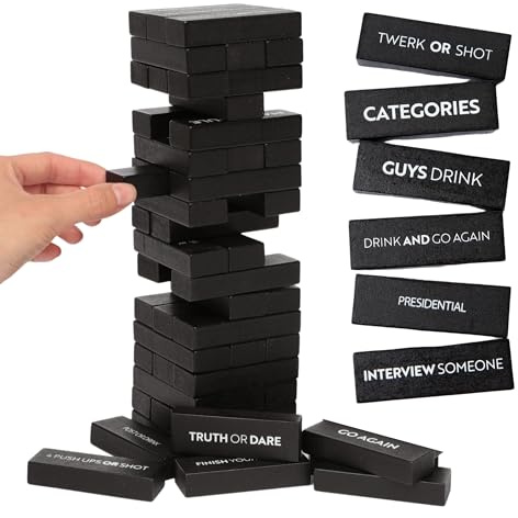 Buzzed Blocks Trinkspiel für Erwachsene, 54 Blöcke mit lustigen Befehlen und Spielen auf 40 von ihnen, perfektes unterhaltsames Party-Starterspiel, lustiges Geschenk (schwarz)