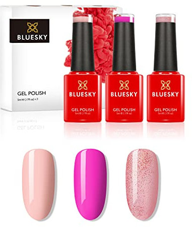 Bluesky Gel Polish, Gel Nagellack Set - Summer, Pink Martini SS2014, Beach Party SS2024, Lolita SS2018. 3 x 5 ml Rosa, Pastel, Coral