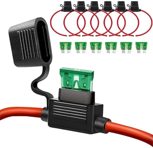Qizpcer Inline-Sicherungshalter, 12 V, 30 A, rotes Kupfer und Gummi, 6 Stück (ATC/ATO-Flachsicherung, wasserdichter Deckel, UL-gelistet)