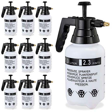 Relaxdays 10 x Pumpsprühflasche, einstellbare Messingdüse, Pflanzen Bewässerung Schädlingsbekämpfung, 1l Sprüher zum Pumpen, Black