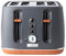 Haden Dorchester Grey Toaster 4 Slice - Variable Browning Levels - Digital Controls & Wide Slots 4 Slice Toaster - Cancel/Defrost/Reheat Settings - With Wood Effect Finish