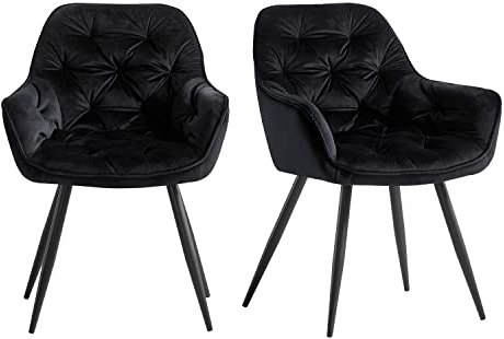 JaHECOME Esszimmerstuhl,Sessel,Samt,Wohnzimmerstuhl,Farbe wählbar,Retro-Design,Stoff,gepolsterter Sitz mit Rückenlehne,Schwarze Metallbeine für Küche, Schlafzimmer, Esszimmer(Schwarz,2)